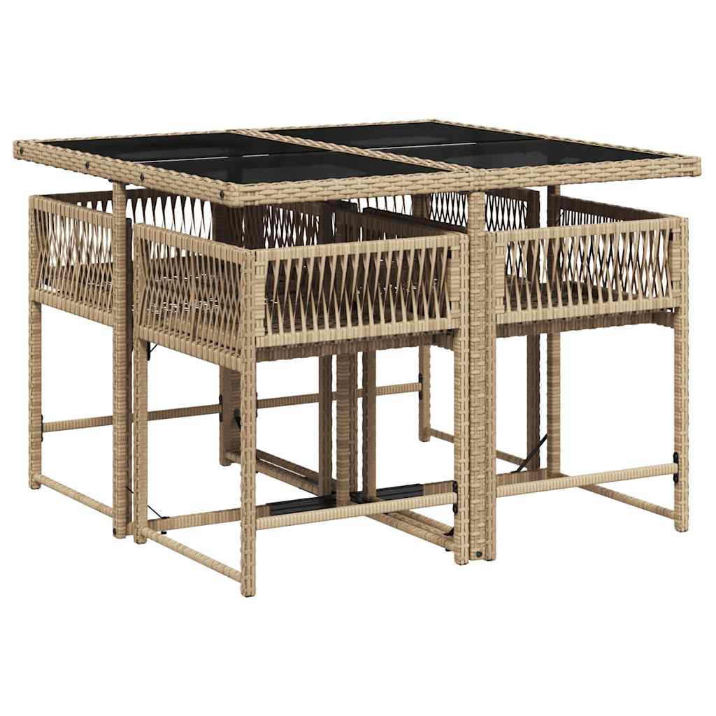 Set Pranzo da Giardino 5 pz con Cuscini Beige Misto Polyrattan | homemem39
