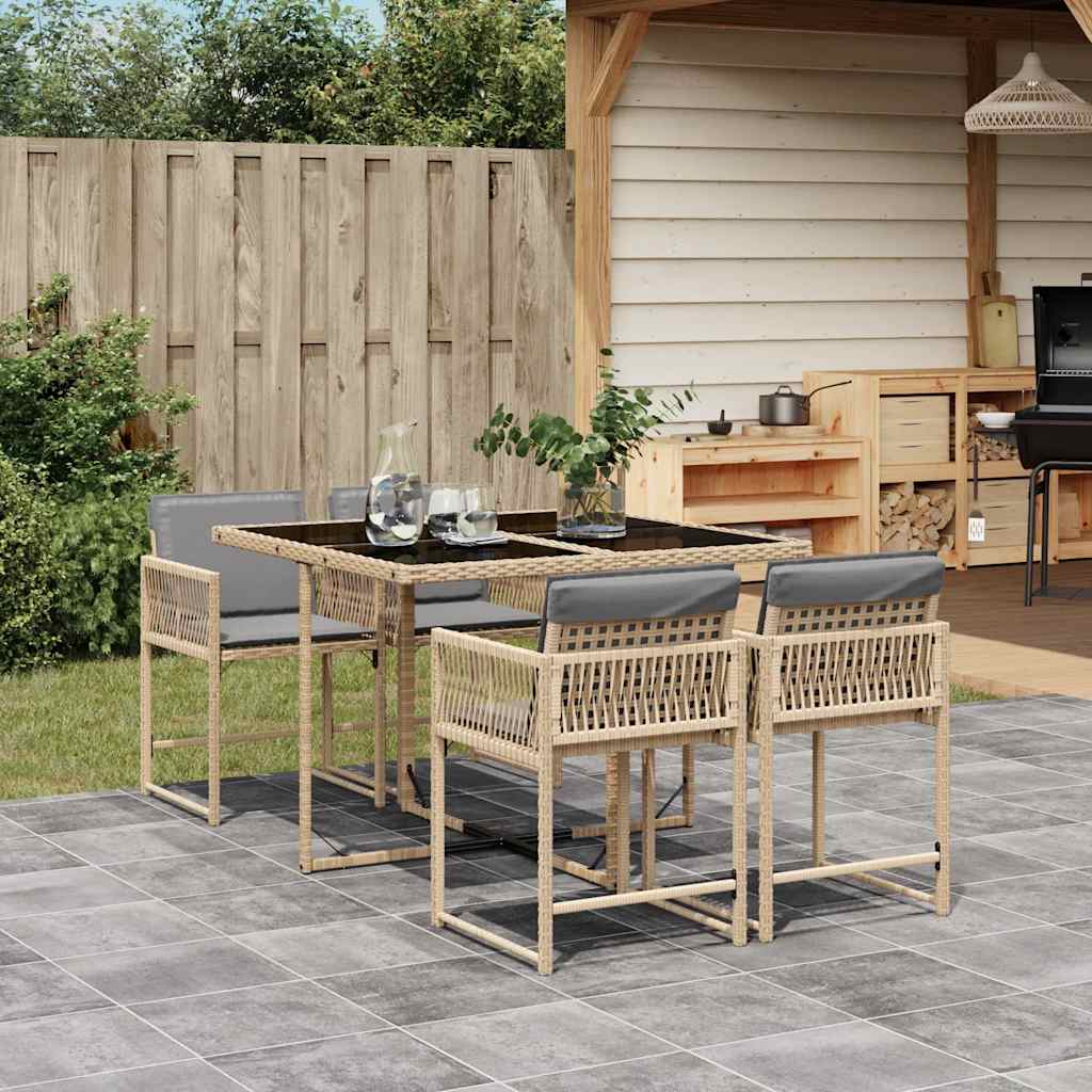 Set Pranzo da Giardino 5 pz con Cuscini Beige Misto Polyrattan | homemem39