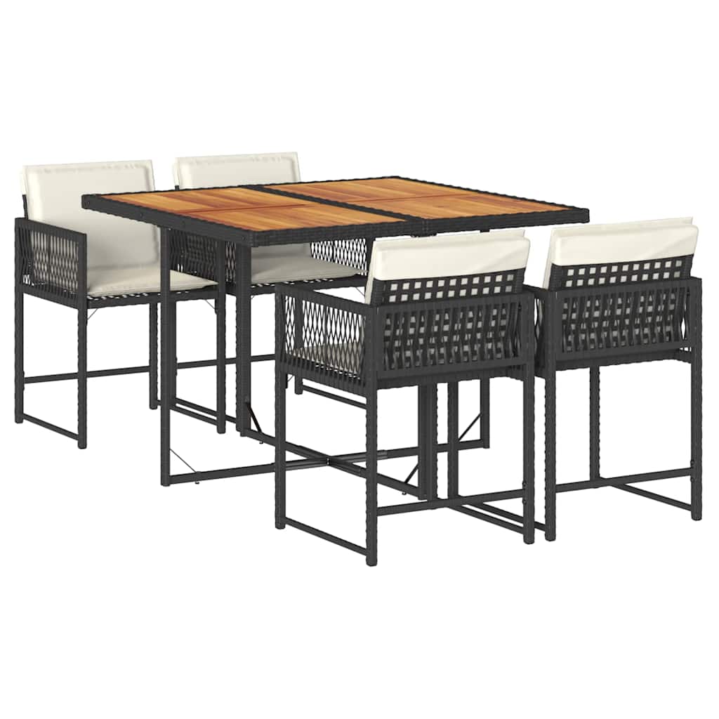 Set da Pranzo da Giardino 5 pz Nero con Cuscini in Polyrattan | homemem39