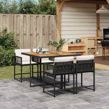 Set da Pranzo da Giardino 5 pz Nero con Cuscini in Polyrattan | homemem39