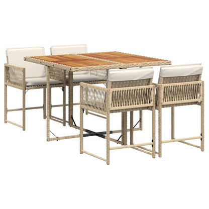 Set da Pranzo da Giardino 5 pz con Cuscini Beige in Polyrattan | homemem39