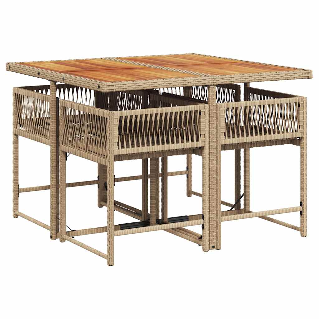 Set da Pranzo da Giardino 5 pz con Cuscini Beige in Polyrattan | homemem39