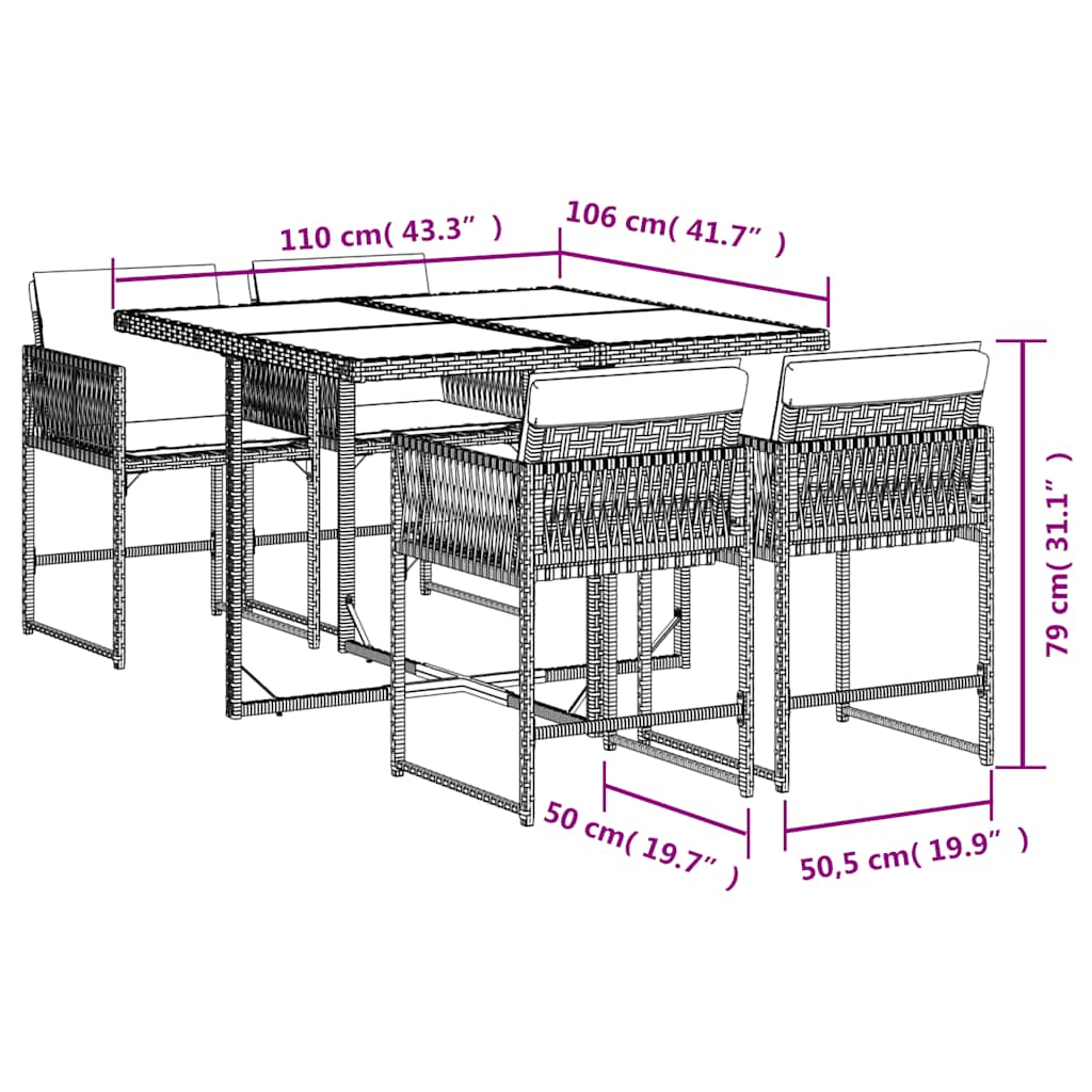 Set da Pranzo da Giardino 5 pz con Cuscini Beige in Polyrattan | homemem39