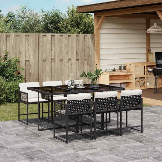Set da Pranzo da Giardino 7 pz Nero con Cuscini in Polyrattan - homemem39