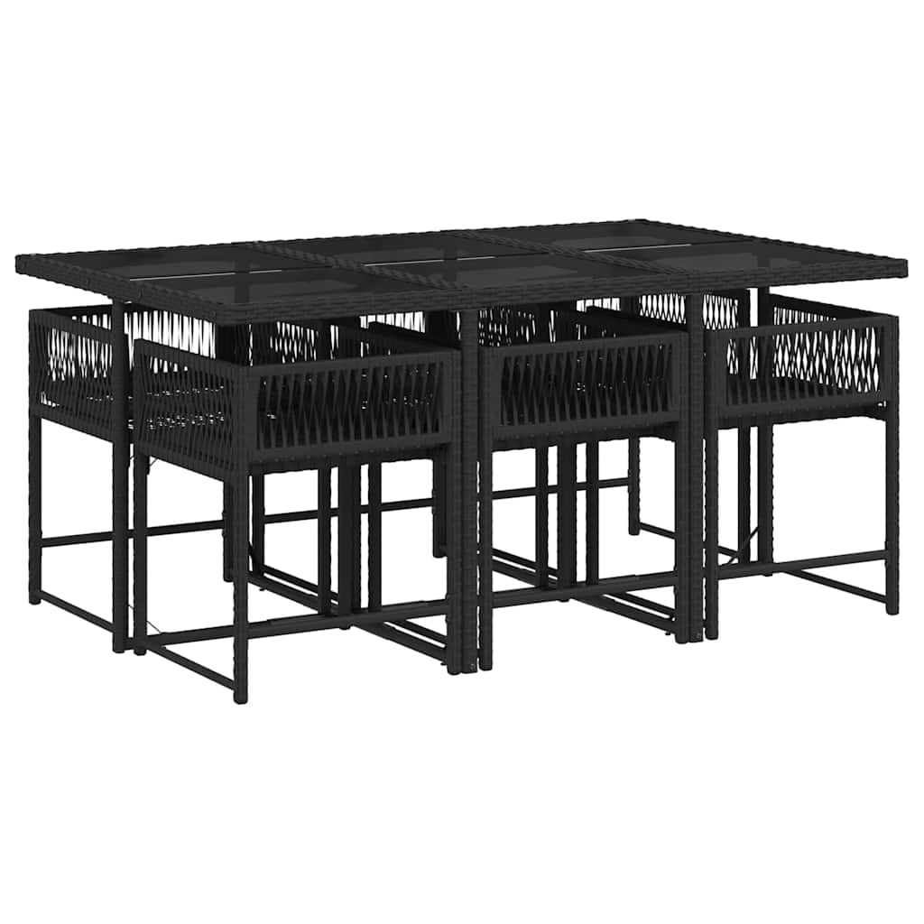 Set da Pranzo da Giardino 7 pz Nero con Cuscini in Polyrattan | homemem39