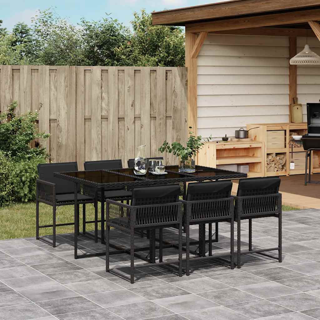 Set da Pranzo da Giardino 7 pz Nero con Cuscini in Polyrattan | homemem39