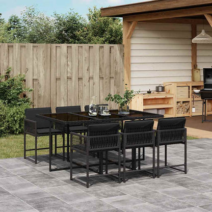 Set da Pranzo da Giardino 7 pz Nero con Cuscini in Polyrattan | homemem39