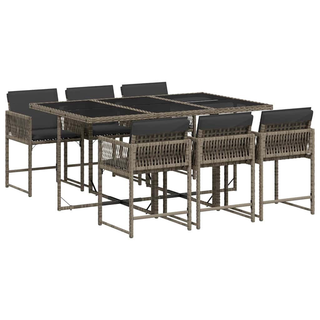 Set da Pranzo da Giardino 7 pz con Cuscini in Polyrattan Grigio - homemem39