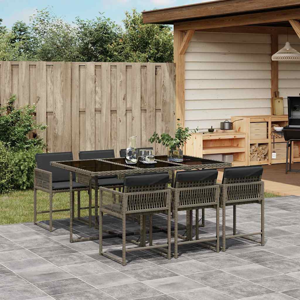 Set da Pranzo da Giardino 7 pz con Cuscini in Polyrattan Grigio - homemem39