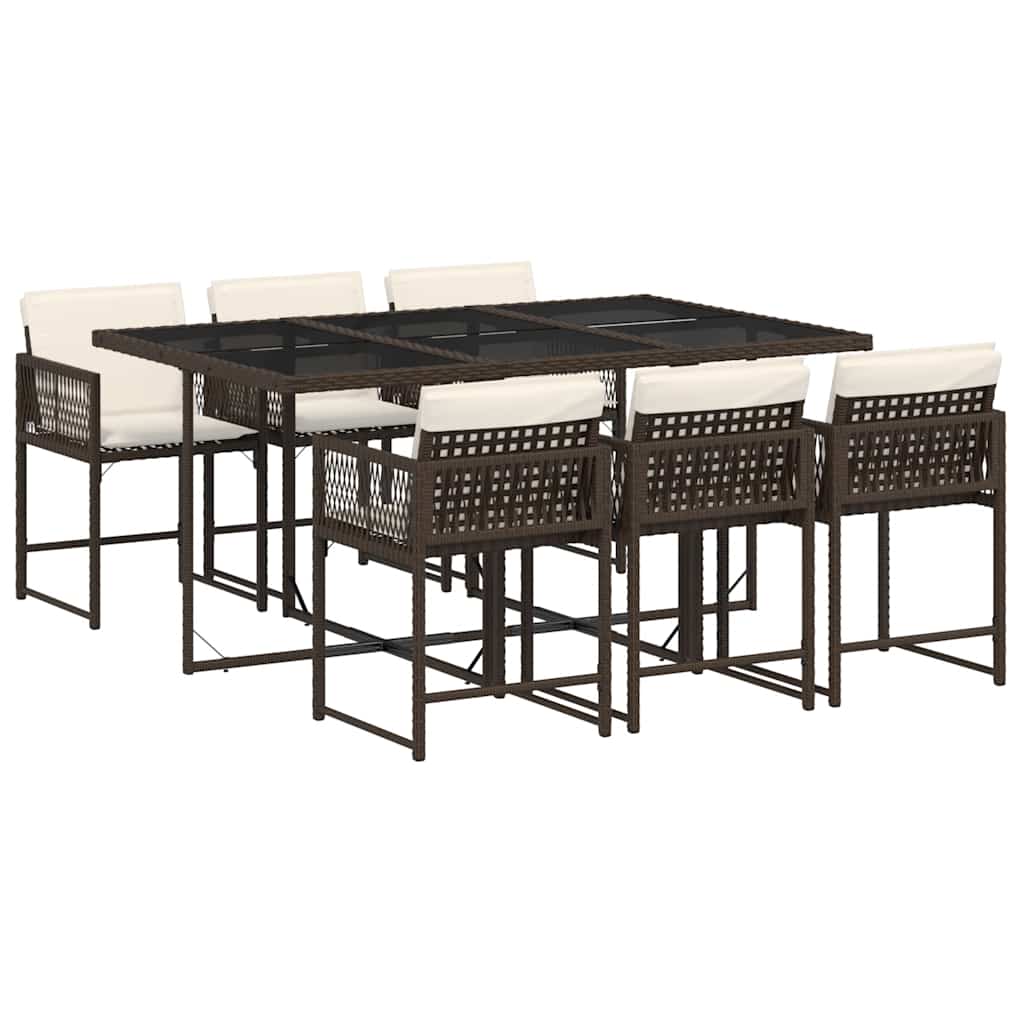 Set da Pranzo da Giardino 7pz con Cuscini in Polyrattan Marrone | homemem39
