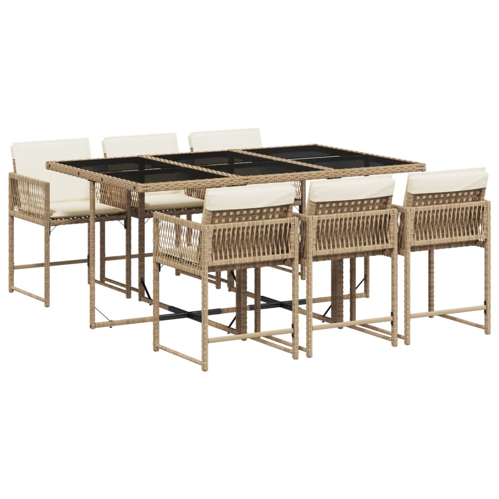 Set da Pranzo da Giardino 7 pz con Cuscini Beige in Polyrattan - homemem39