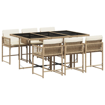 Set da Pranzo da Giardino 7 pz con Cuscini Beige in Polyrattan - homemem39