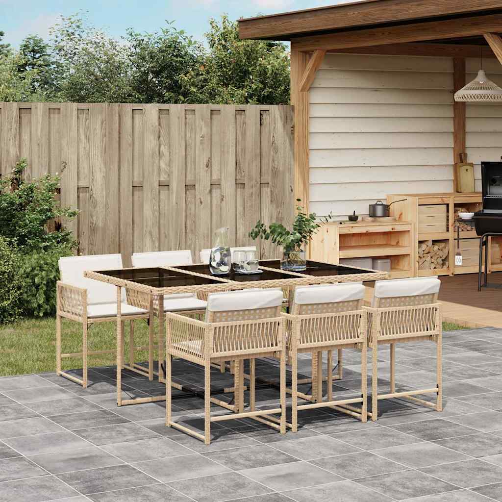 Set da Pranzo da Giardino 7 pz con Cuscini Beige in Polyrattan | homemem39