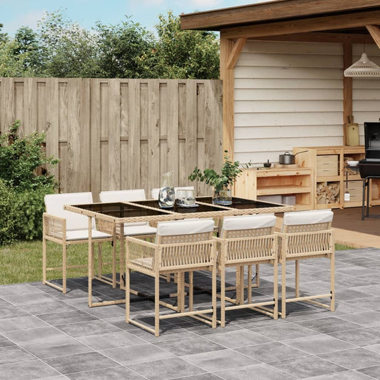 Set da Pranzo da Giardino 7 pz con Cuscini Beige in Polyrattan - homemem39