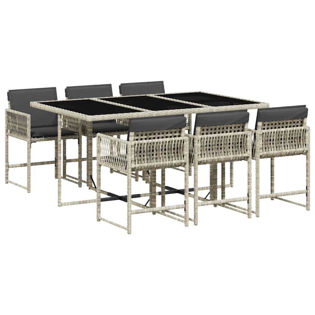 Set da Pranzo da Giardino 7 pz Cuscini Polyrattan Grigio Chiaro | homemem39