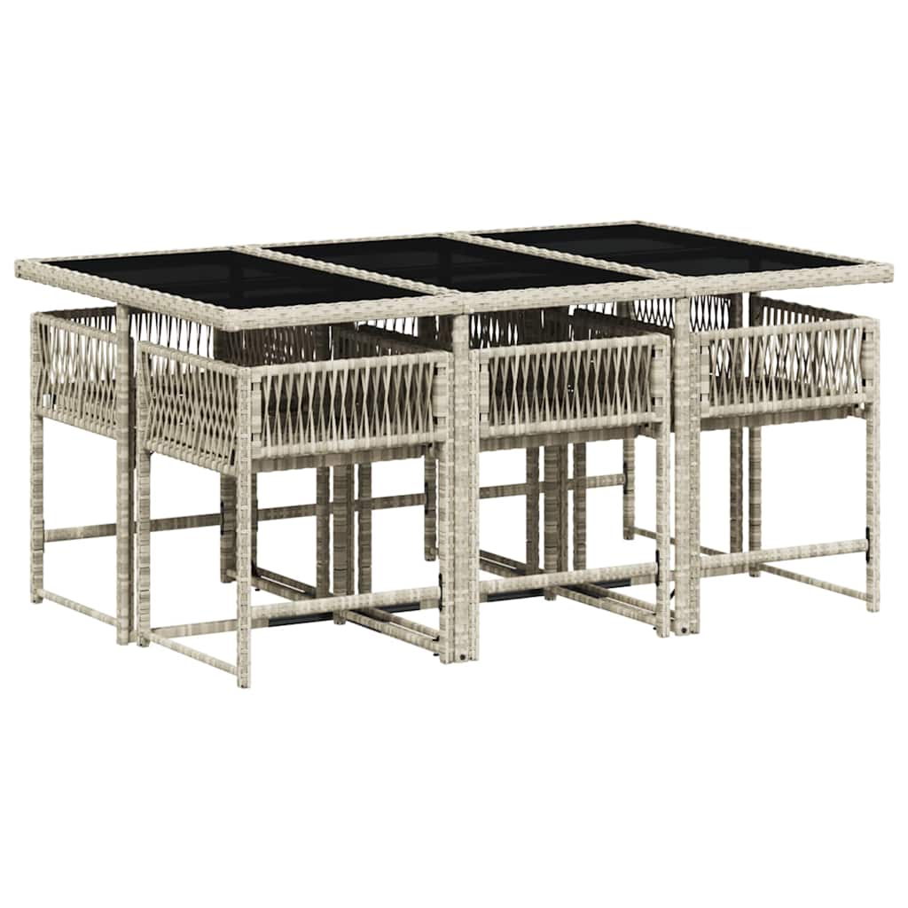 Set da Pranzo da Giardino 7 pz Cuscini Polyrattan Grigio Chiaro | homemem39