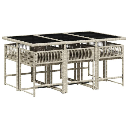 Set da Pranzo da Giardino 7 pz Cuscini Polyrattan Grigio Chiaro | homemem39