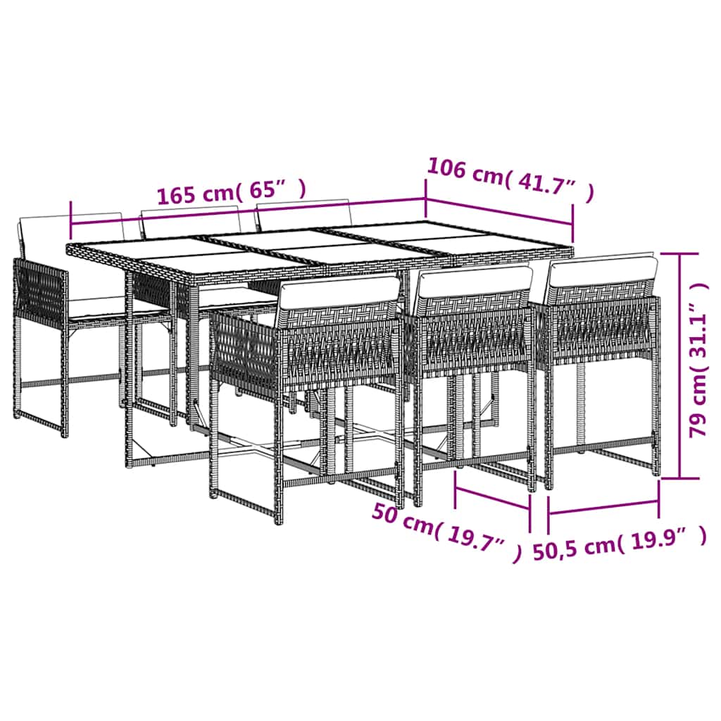 Set da Pranzo da Giardino 7 pz Cuscini Polyrattan Grigio Chiaro | homemem39