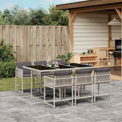 Set da Pranzo da Giardino 7 pz Cuscini Polyrattan Grigio Chiaro | homemem39