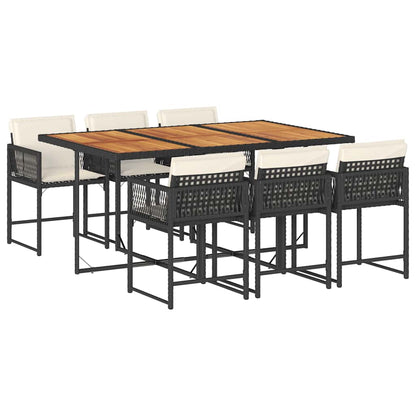 Set da Pranzo da Giardino 7 pz Nero con Cuscini in Polyrattan | homemem39