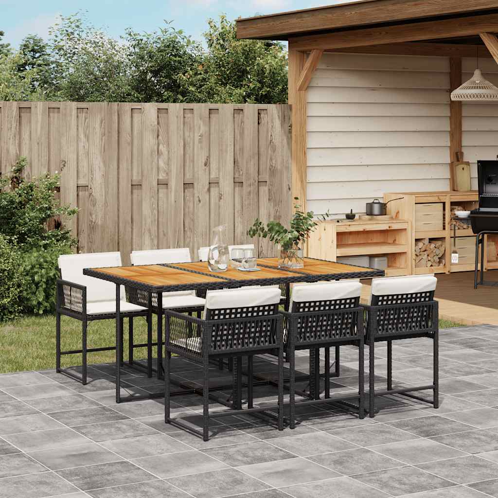 Set da Pranzo da Giardino 7 pz Nero con Cuscini in Polyrattan | homemem39
