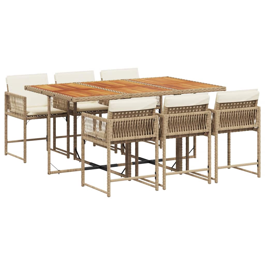 Set da Pranzo da Giardino 7 pz con Cuscini Beige in Polyrattan | homemem39
