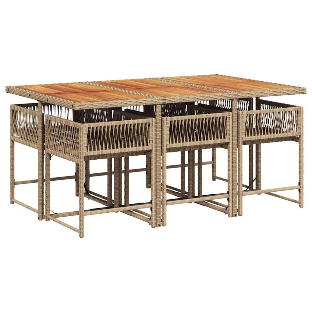 Set da Pranzo da Giardino 7 pz con Cuscini Beige in Polyrattan | homemem39