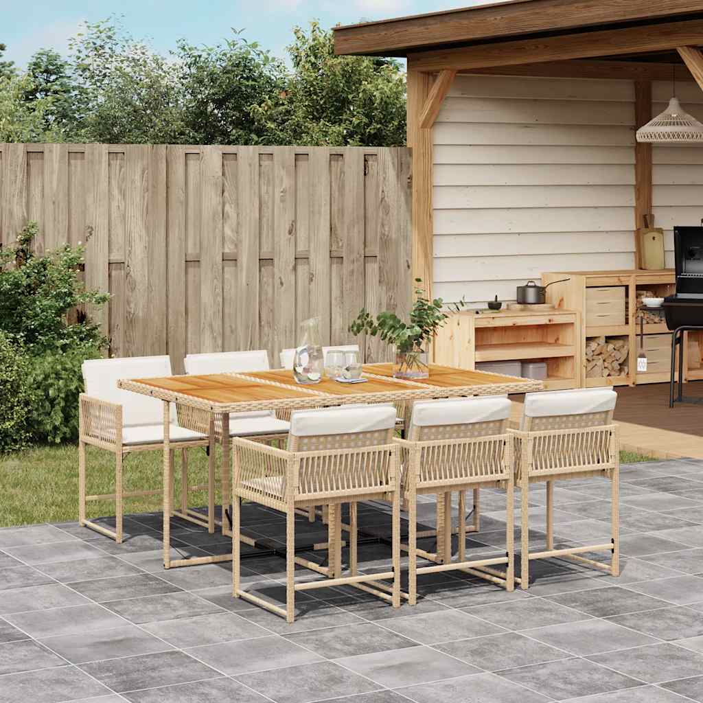 Set da Pranzo da Giardino 7 pz con Cuscini Beige in Polyrattan | homemem39