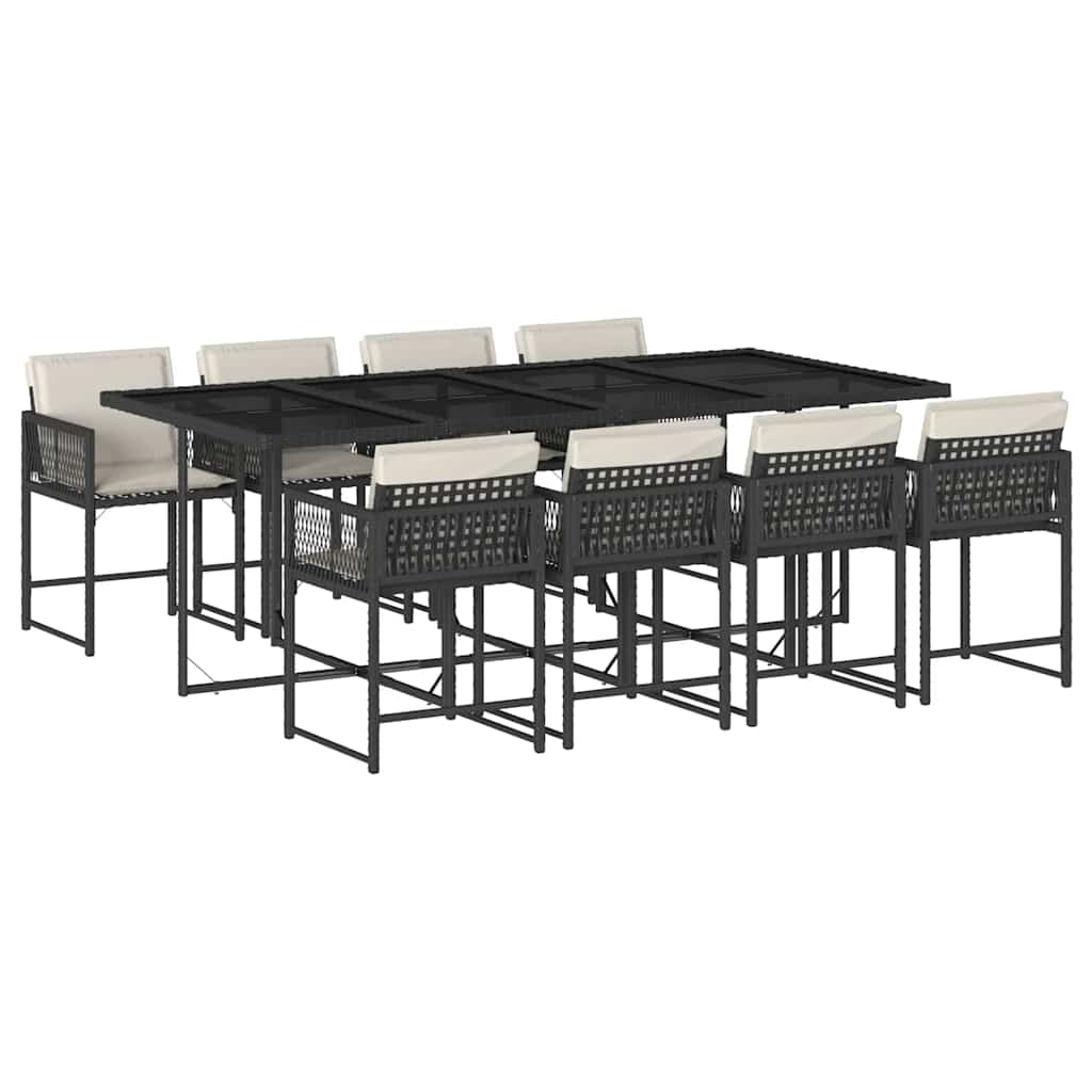 Set da Pranzo da Giardino 9 pz con Cuscini Nero in Polyrattan | homemem39