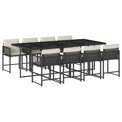 Set da Pranzo da Giardino 9 pz con Cuscini Nero in Polyrattan | homemem39