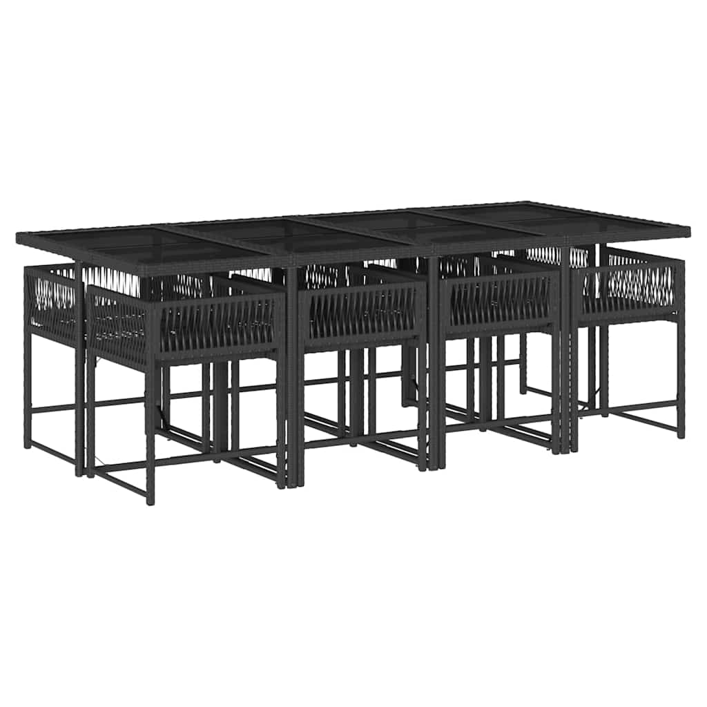 Set da Pranzo da Giardino 9 pz con Cuscini Nero in Polyrattan | homemem39
