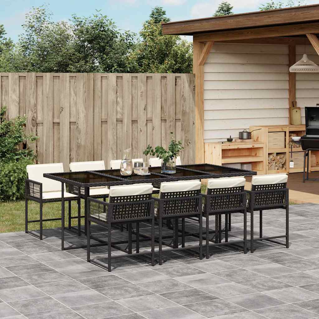 Set da Pranzo da Giardino 9 pz con Cuscini Nero in Polyrattan | homemem39