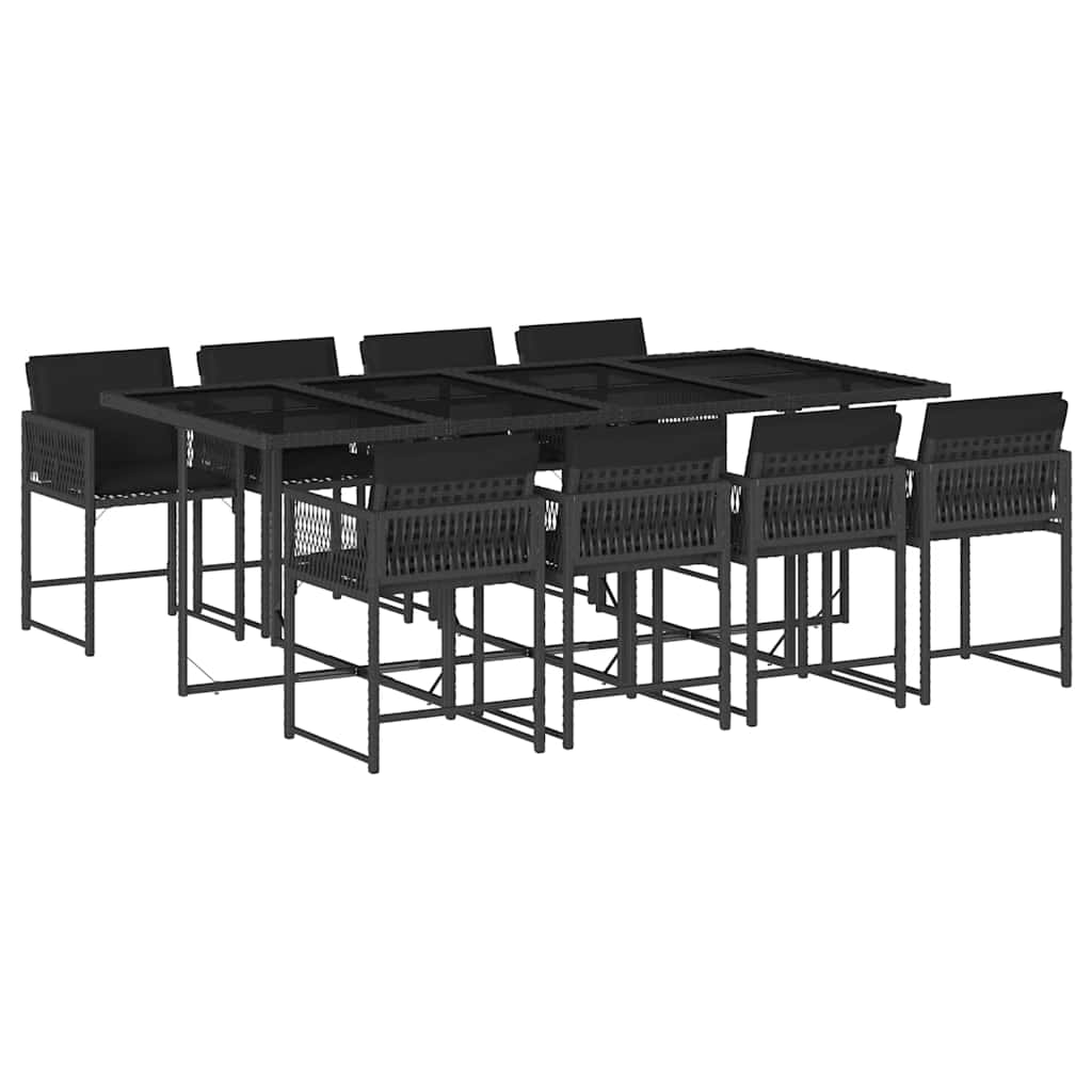 Set da Pranzo da Giardino 9 pz con Cuscini Nero in Polyrattan | homemem39