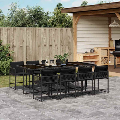 Set da Pranzo da Giardino 9 pz con Cuscini Nero in Polyrattan | homemem39