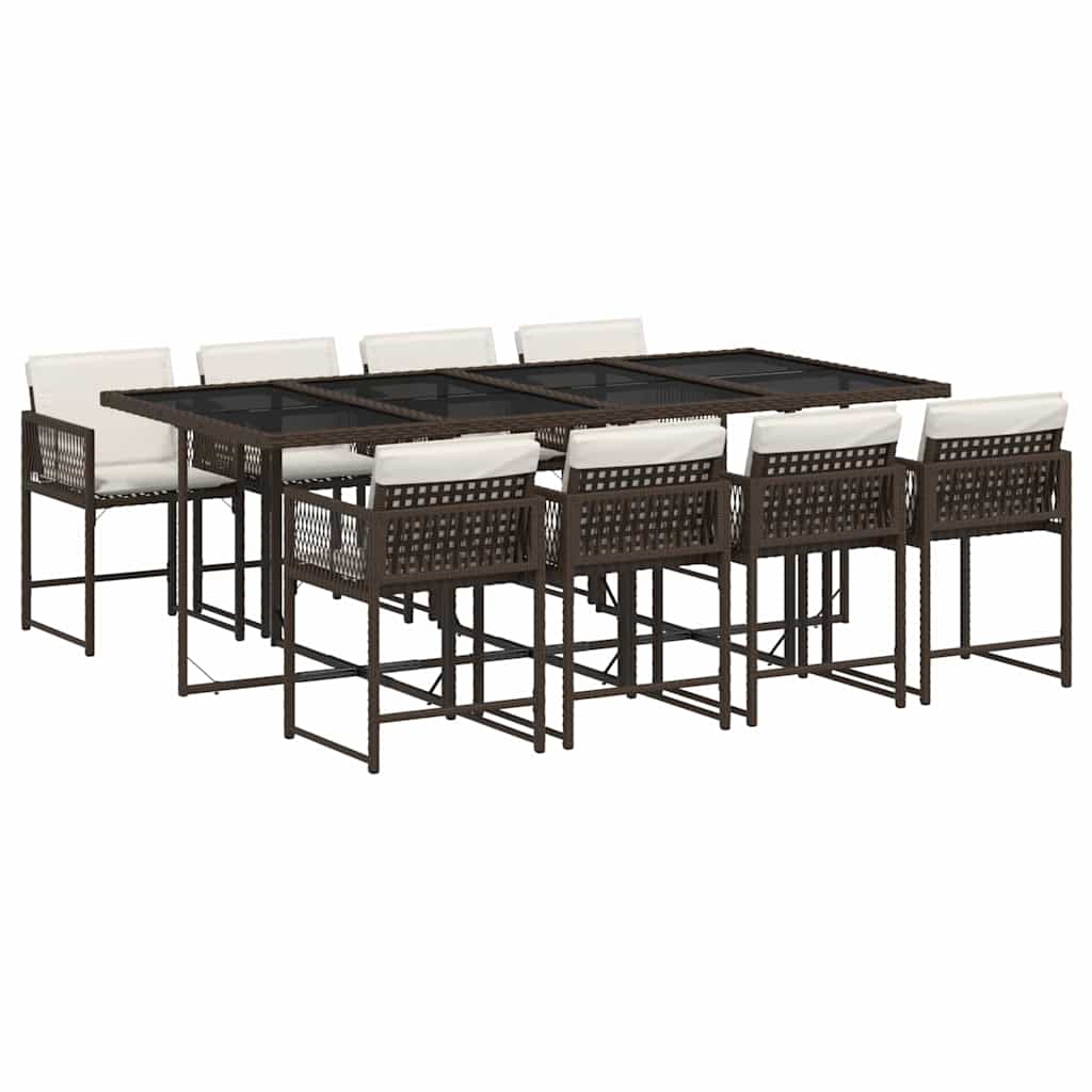 Set da Pranzo da Giardino 9pz con Cuscini Marrone in Polyrattan | homemem39