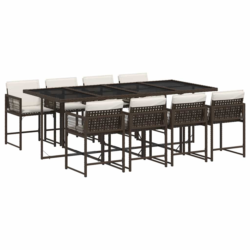 Set da Pranzo da Giardino 9pz con Cuscini Marrone in Polyrattan - homemem39