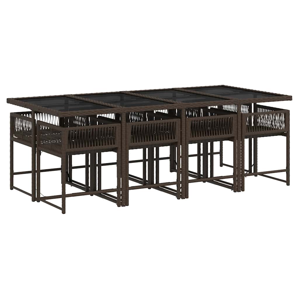 Set da Pranzo da Giardino 9pz con Cuscini Marrone in Polyrattan | homemem39