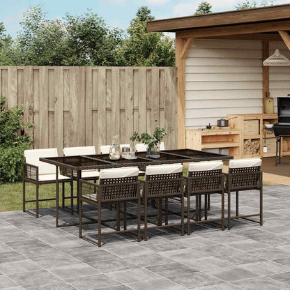 Set da Pranzo da Giardino 9pz con Cuscini Marrone in Polyrattan | homemem39