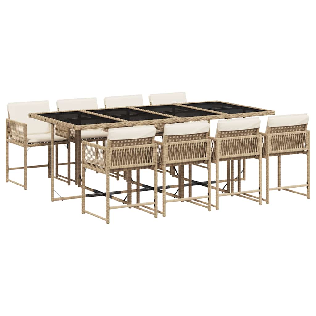 Set da Pranzo da Giardino 9 pz con Cuscini Beige in Polyrattan | homemem39
