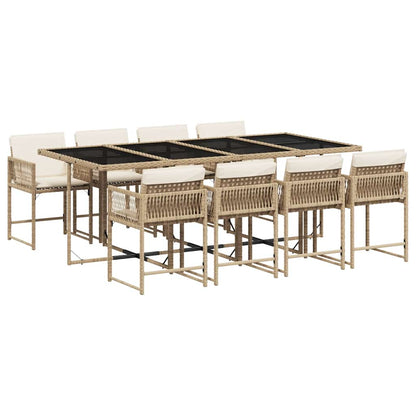 Set da Pranzo da Giardino 9 pz con Cuscini Beige in Polyrattan - homemem39