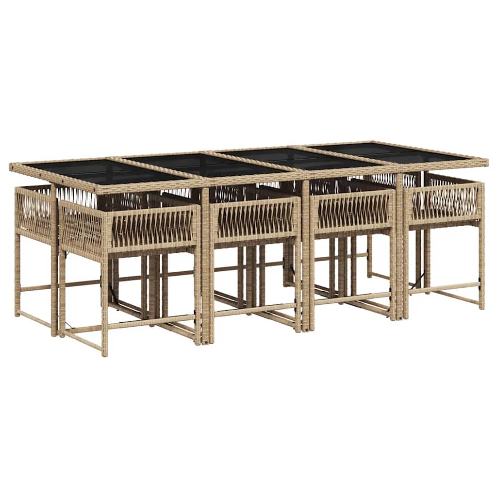Set da Pranzo da Giardino 9 pz con Cuscini Beige in Polyrattan - homemem39