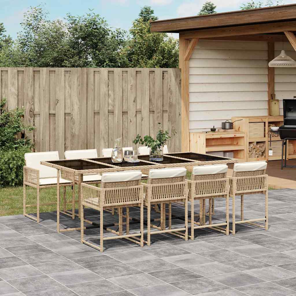 Set da Pranzo da Giardino 9 pz con Cuscini Beige in Polyrattan | homemem39