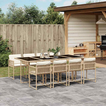Set da Pranzo da Giardino 9 pz con Cuscini Beige in Polyrattan | homemem39
