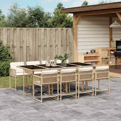 Set da Pranzo da Giardino 9 pz con Cuscini Beige in Polyrattan - homemem39
