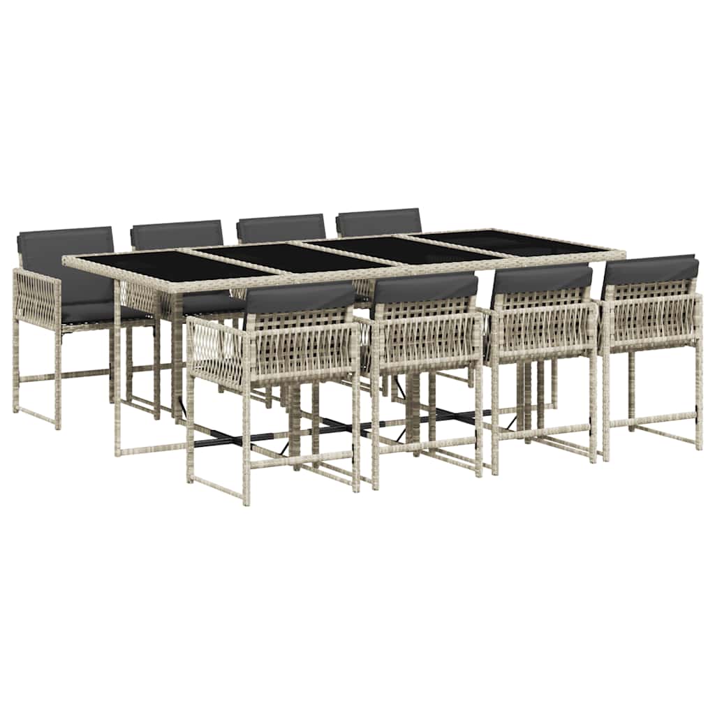 Set Pranzo da Giardino 9pz con Cuscini Grigio Chiaro Polyrattan | homemem39