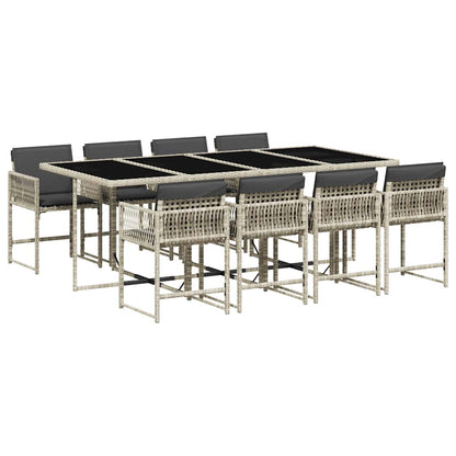 Set Pranzo da Giardino 9pz con Cuscini Grigio Chiaro Polyrattan | homemem39