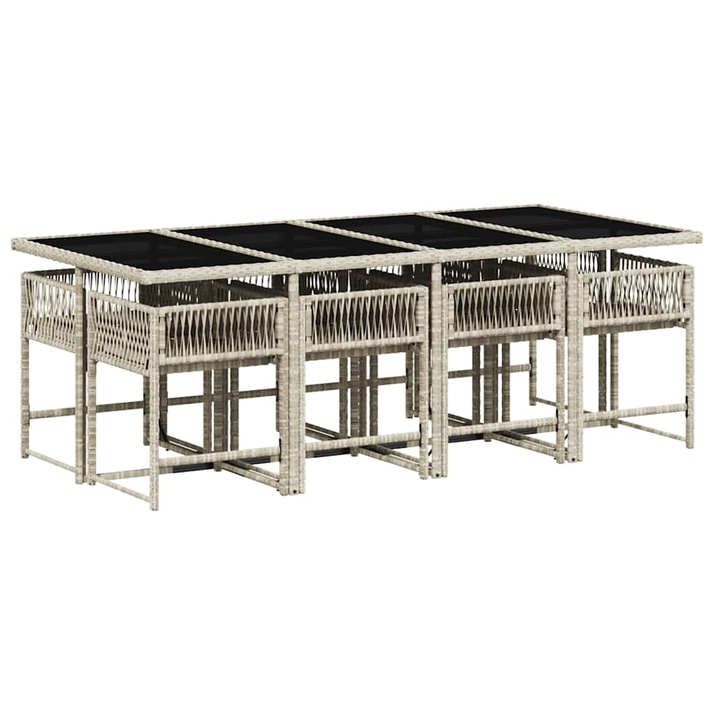 Set Pranzo da Giardino 9pz con Cuscini Grigio Chiaro Polyrattan | homemem39