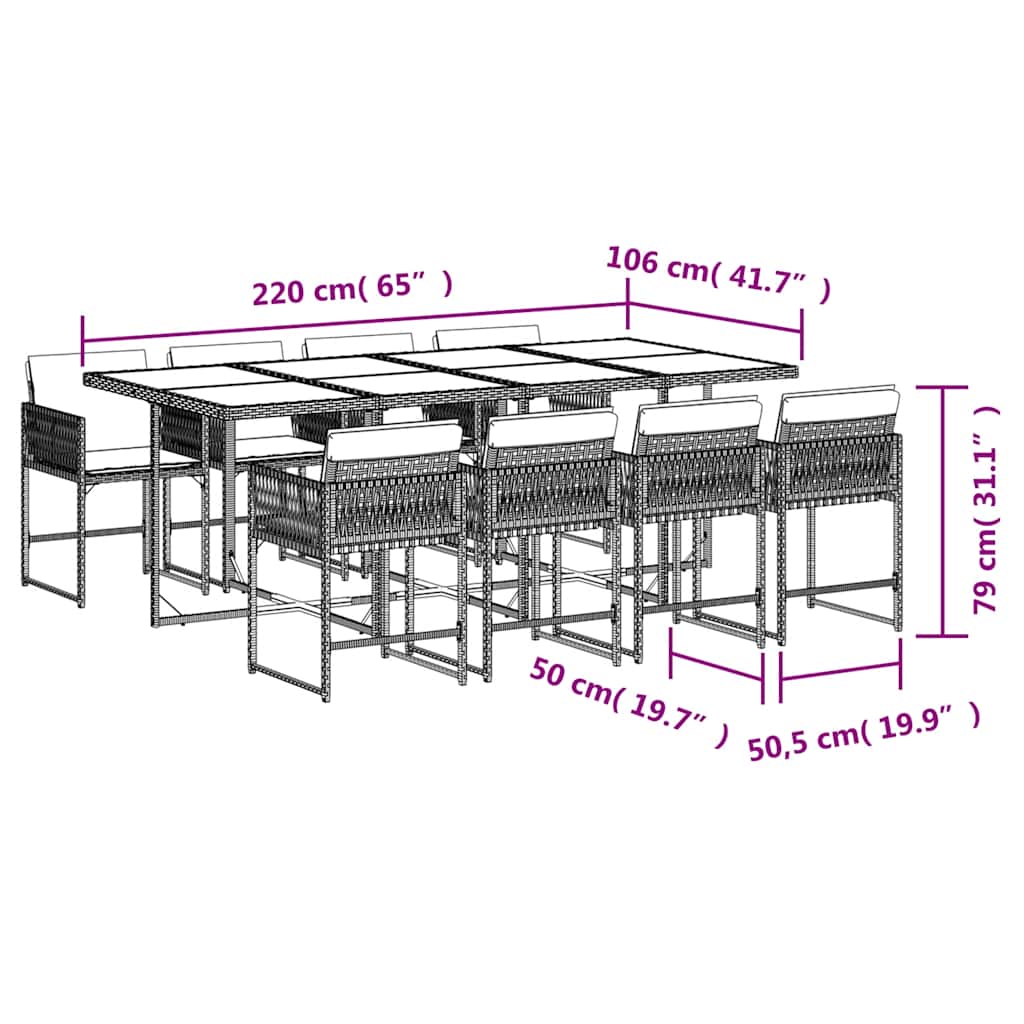 Set Pranzo da Giardino 9pz con Cuscini Grigio Chiaro Polyrattan | homemem39