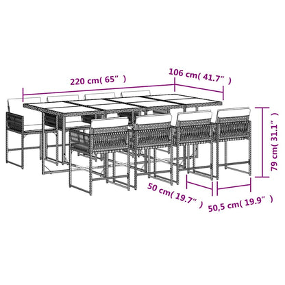 Set Pranzo da Giardino 9pz con Cuscini Grigio Chiaro Polyrattan | homemem39
