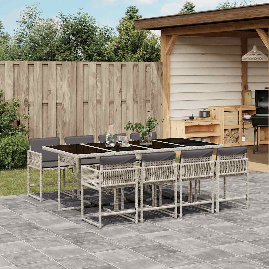 Set Pranzo da Giardino 9pz con Cuscini Grigio Chiaro Polyrattan | homemem39
